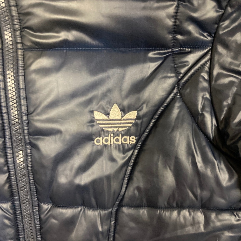 Adidas Originals Navy Blue Puffer Jacket Longline Trefoil Logo 608525 Womens M - Picture 8 of 15